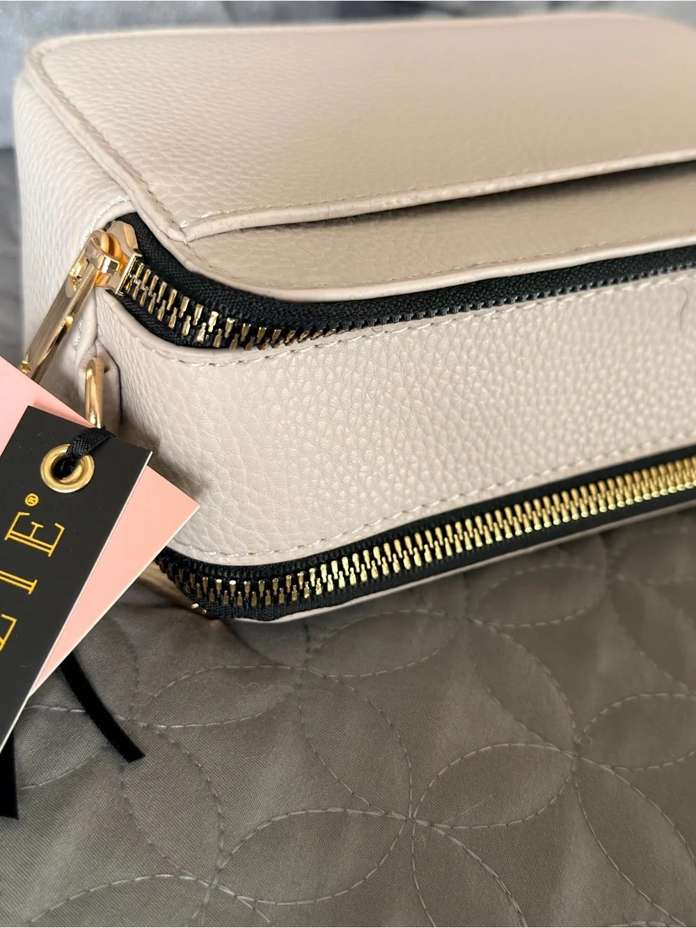 Kedzie Cream Leather Crossbody Bag with Gold Accents